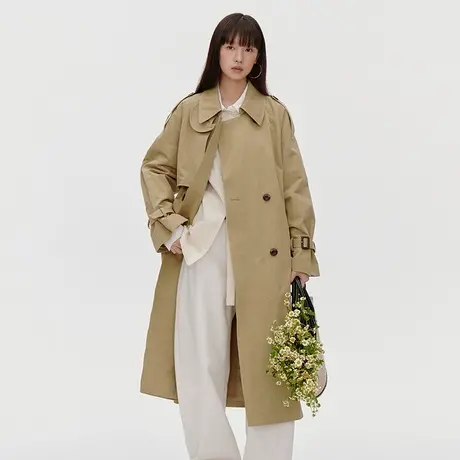 omont蛋挞家 复古经典双排扣风衣外套2025春季宽松英伦风中长大衣商品大图