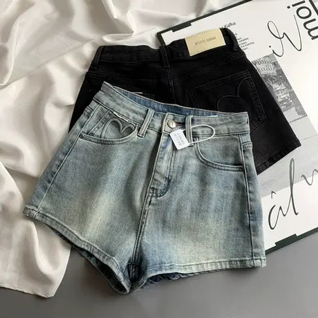 刺绣压花高腰牛仔短裤女2025春季新款韩版弹力修身包臀辣妹热裤潮图片