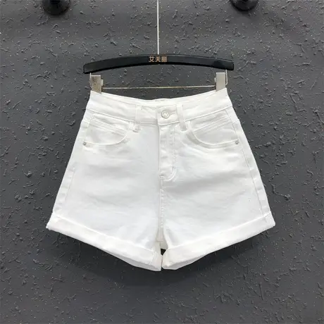 韩版时尚弹力牛仔短裤女2025春夏新品高腰白色宽松显瘦卷边阔腿裤商品大图