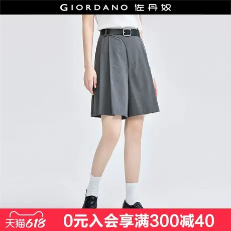 佐丹奴西装短裤女新款通勤风压褶斜搭带门筒高腰休闲短裤18404608商品大图