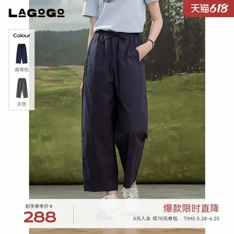 LAGOGO灰色纯棉高腰阔腿裤女拉谷谷2025年夏季新款休闲宽松裤子商品大图