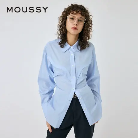 MOUSSY 夏季新品职场海妖风系带收腰细条纹衬衫010HAK30-7151图片