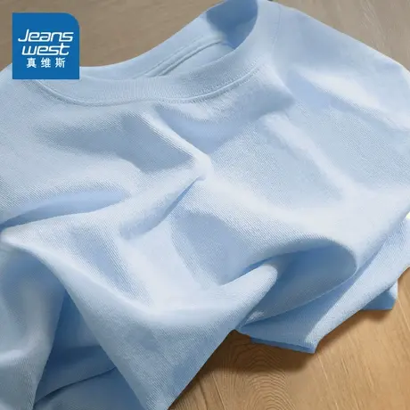 KMV真维斯蓝色纯棉短袖t恤女2025新款夏季宽松百搭休闲打底衫上衣图片