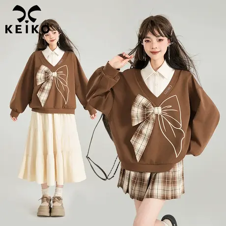 KEIKO 蝴蝶结girl 设计感假两件式卫衣秋季慵懒宽松减龄chic外套商品大图