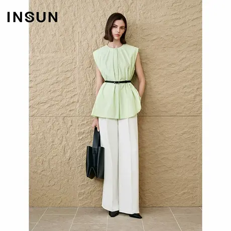 INSUN恩裳2025秋季匹马棉时髦收腰无袖衬衫商品大图