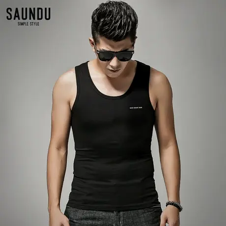 莫代尔背心男潮夏季修身型跨栏健身运动紧身纯色黑色简约弹力汗衫商品大图