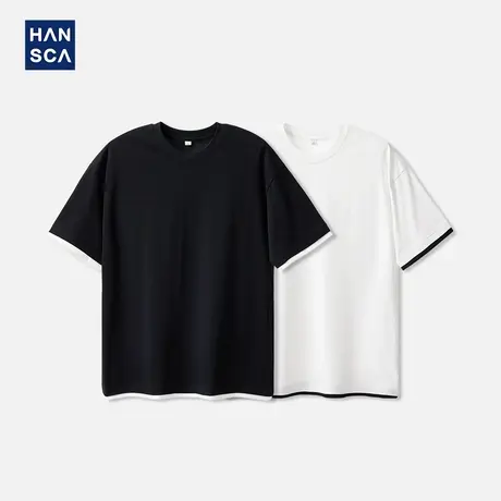 hansca 32支双纱纯棉短袖t恤男士260g重磅2025夏季假两件透气上衣商品大图