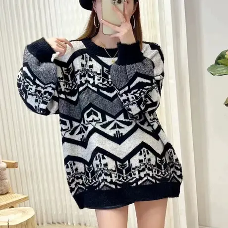 冬季毛衣宽松外穿2023年新款洋气加厚时尚慵懒风软糯针织衫上衣女图片