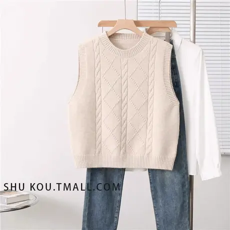 圆领针织马甲背心女设计感麻花菱形内搭马夹上衣潮商品大图