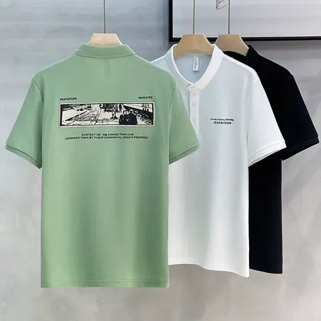 高端索罗娜面料冰感40支珠地Polo短袖T恤男士翻领休闲商务翻领T恤图片