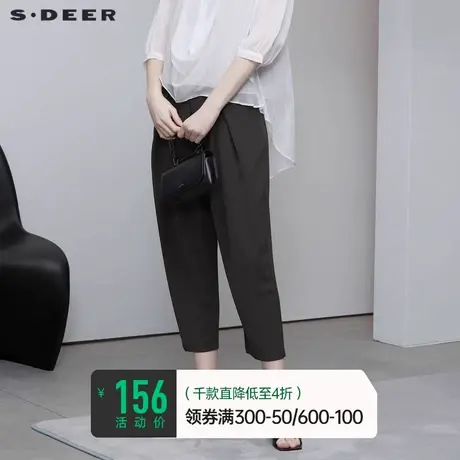 sdeer圣迪奥春秋款通勤长裤休闲压褶插袋西装裤子女S222Z0832图片