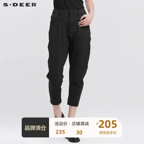 sdeer圣迪奥女装复古休闲插袋黑色萝卜裤九分裤S21480819图片