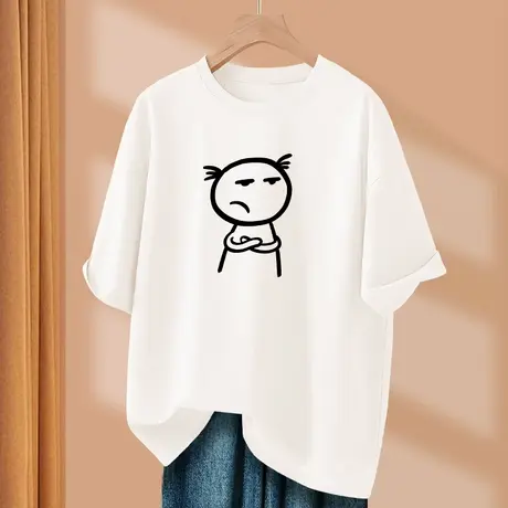 白色纯棉短袖t恤女2025新款夏季情侣体恤宽松小众设计感上衣半袖图片