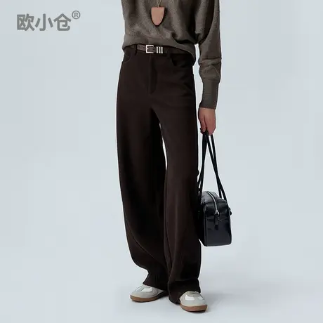 欧小仓 舒芙蕾 梨型友好侧缝前移镰刀裤毛呢裤子秋冬棕色香蕉裤图片