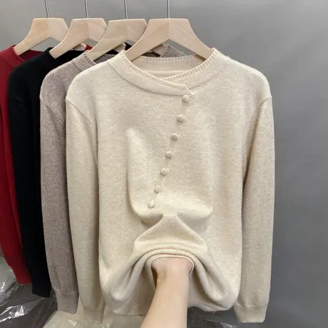 交错半高领毛衣女打底衫2025春秋新款套头外穿针织衫内搭洋气上衣商品大图