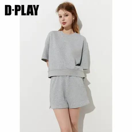 DPLAY2025年夏季新款灰色卫衣女圆领短款慵懒洋气宽松短袖上衣商品大图