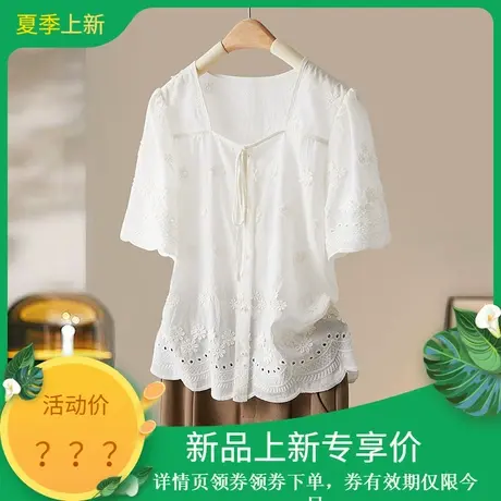 2025夏季新款立体花朵甜美气质短袖套头衬衫女装SXCS25116商品大图