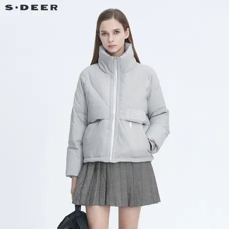 sdeer圣迪奥冬季休闲立领字母防风短款羽绒服女S20462409图片