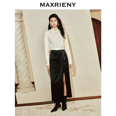 MAXRIENY精致优雅复古感抽褶半裙2024春款高级气质感女装修身显瘦图片