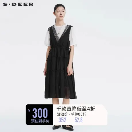 sdeer圣迪奥裙子女小众设计感夏季蕾丝收腰两件套连衣裙S222Z1295商品大图