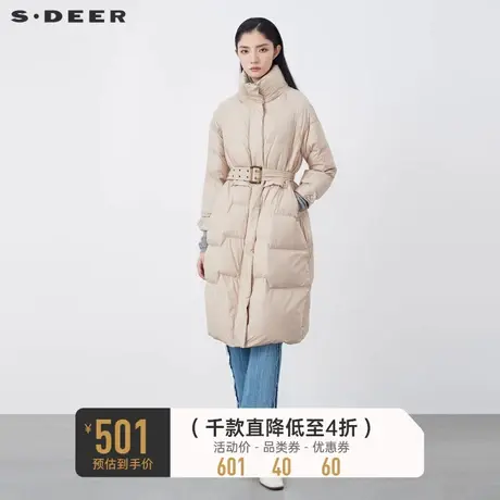 sdeer圣迪奥冬季女气质高领收腰茧型中长款羽绒服S21462490💅商品大图