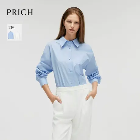 PRICH高级感通勤翻领衬衫宽松显瘦长袖衬衣上衣可搭T恤女图片