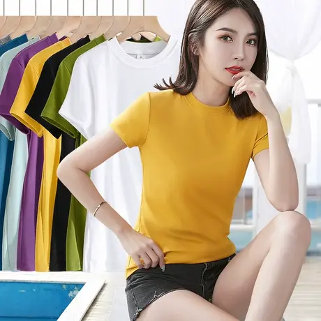 半高领t恤女夏季短袖修身显瘦内搭体恤百搭减龄外穿上衣t恤打底衫商品大图