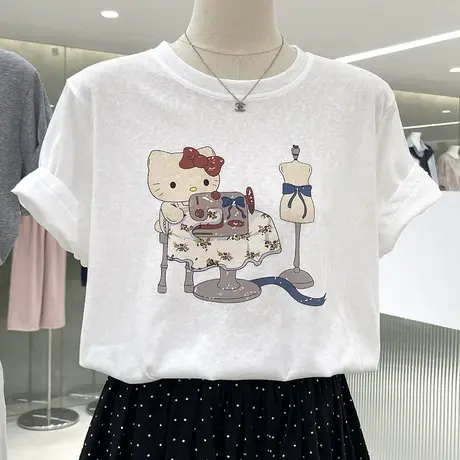 Chao级可爱的哈喽Kitty印花短袖T恤2025夏季新款女装舒适透气上衣商品大图