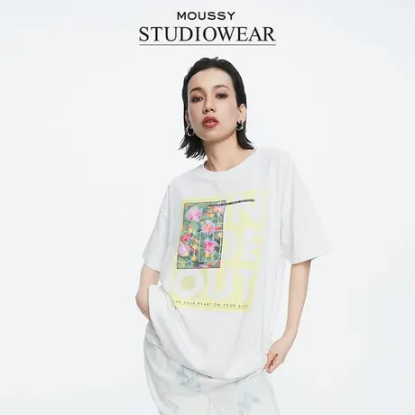 MOUSSY x STUDIOWEAR 夏季休闲风油画字母印花T恤女028HSA90-1931图片
