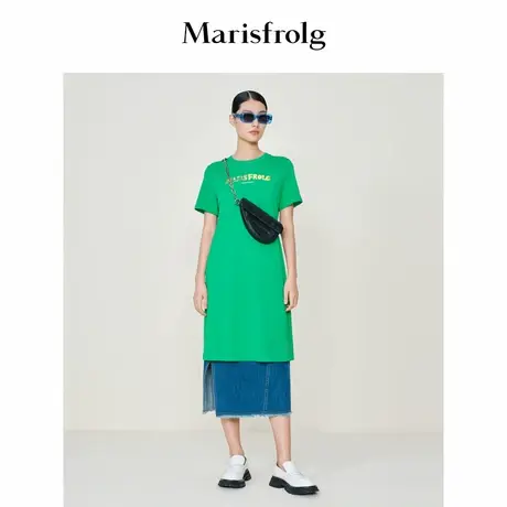 【艺术家联名】玛丝菲尔夏季款绿色艺术感长款T恤连衣裙商品大图