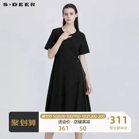 sdeer圣迪奥个性圆领拼接短袖连衣裙S21281228图片