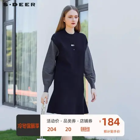 sdeer圣迪奥女装罗纹圆领撞色拼接不规则针织衫S21463546图片