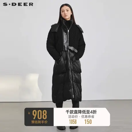 sdeer圣迪奥女装连帽钩花针织拼接长款羽绒服女S21482493图片