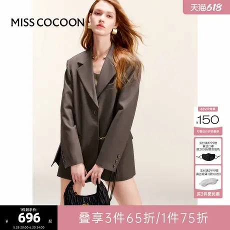 可可尼COCOON2025新款夏季棕色西服羊毛翻驳领气质高级西装外套女商品大图