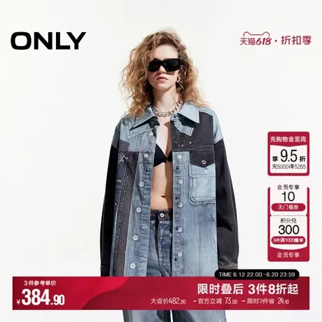 ONLY夏季小众设计感拼接宽松落肩牛仔衬衫女|124462001图片