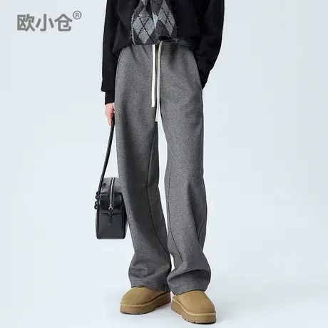 欧小仓绒耀系列 绒腰香蕉裤 松紧腰叠腰加绒弯刀裤 秋冬香蕉卫裤商品大图