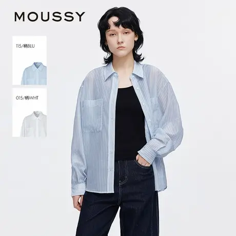 MOUSSY 2025夏季新品简约通勤条纹宽松轻薄长袖衬衫028ISA30-1005图片