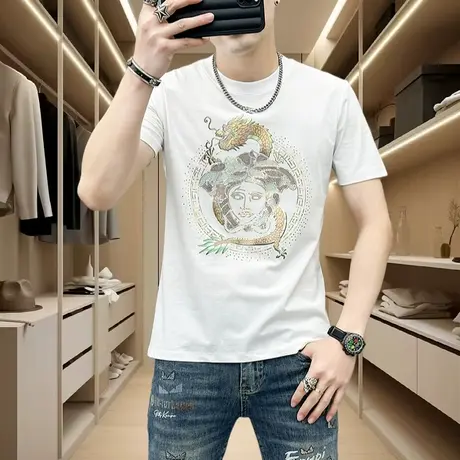 欧洲站潮牌潮流修身时尚印花短袖T恤男夏款圆领帅气体恤男士夏装图片