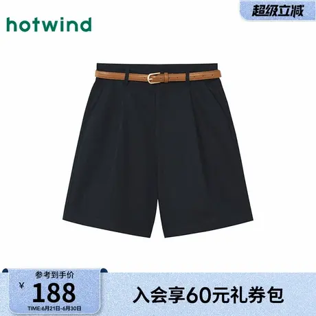 热风女士休闲短裤棉麻裤2025年夏季新款日系简约风直筒黑色短裤商品大图