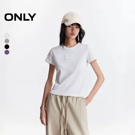 ONLY2025夏季新款正肩圆领酷感立体贴布字母舒适修身短袖T恤女商品大图
