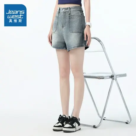 KF真维斯女装2025春季新款时尚潮流简约纯色百搭休闲牛仔短裤商品大图