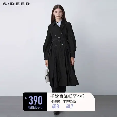 sdeer圣迪奥翻领双排扣肌理收腰长款风衣外套女S22161802🕯商品大图