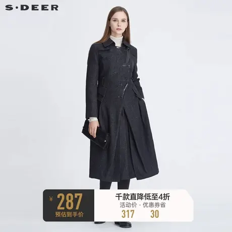 sdeer圣迪奥冬季女装休闲翻领印花收腰不规则毛呢大衣S20481805🍴商品大图