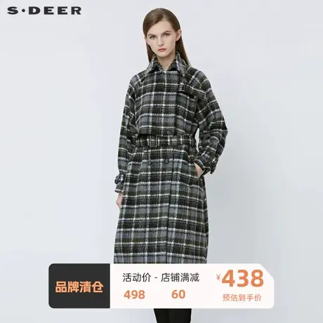 sdeer圣迪奥女装复古翻领双排扣收腰长款毛呢大衣S21481826🌔商品大图