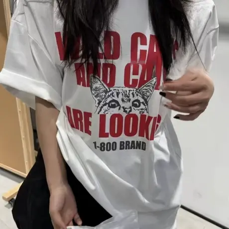 韩国东大门夏季新款宽松百搭休闲字母卡通印花垫肩短袖T恤上衣女商品大图