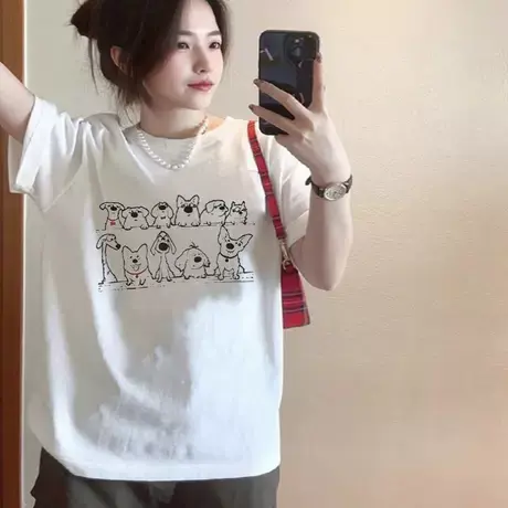 oversize美式高街纯棉白色短袖t恤女夏2025大码国潮宽松半袖上衣商品大图