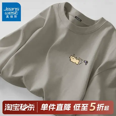 GV真维斯青少年短袖t恤男夏重磅纯棉正肩体恤男款大码二本针半袖A商品大图