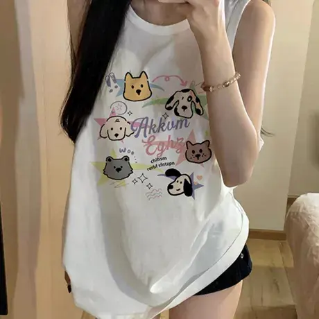 纯棉吊带运动坎肩背心无袖t恤女2025夏外穿高级感宽松篮球服上衣商品大图