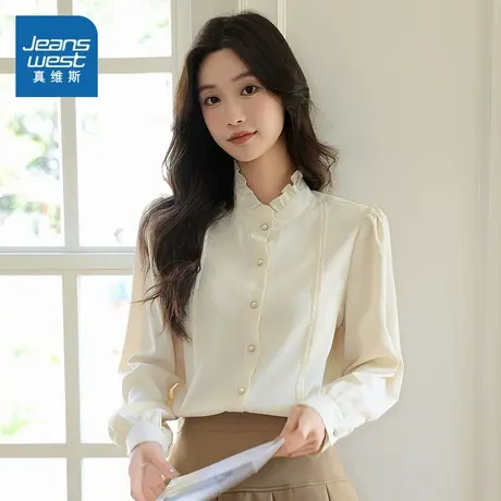 YD真维斯女装长袖衬衫2025春季新款韩系甜美风设计感宽松开衫上衣商品大图