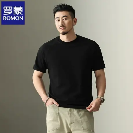 罗蒙重磅男士圆领百搭短袖T恤夏季宽松薄款黑色时尚透气上衣男N1Z商品大图